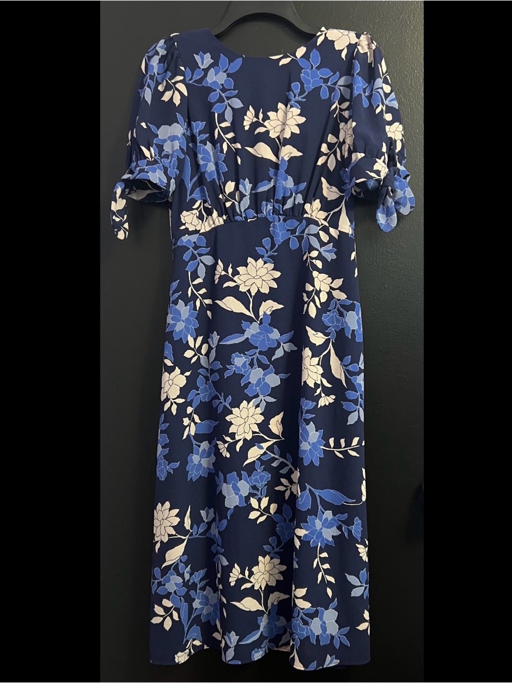 Vince Camuto Navy Midi Dress with Blue and Cream Floral Print